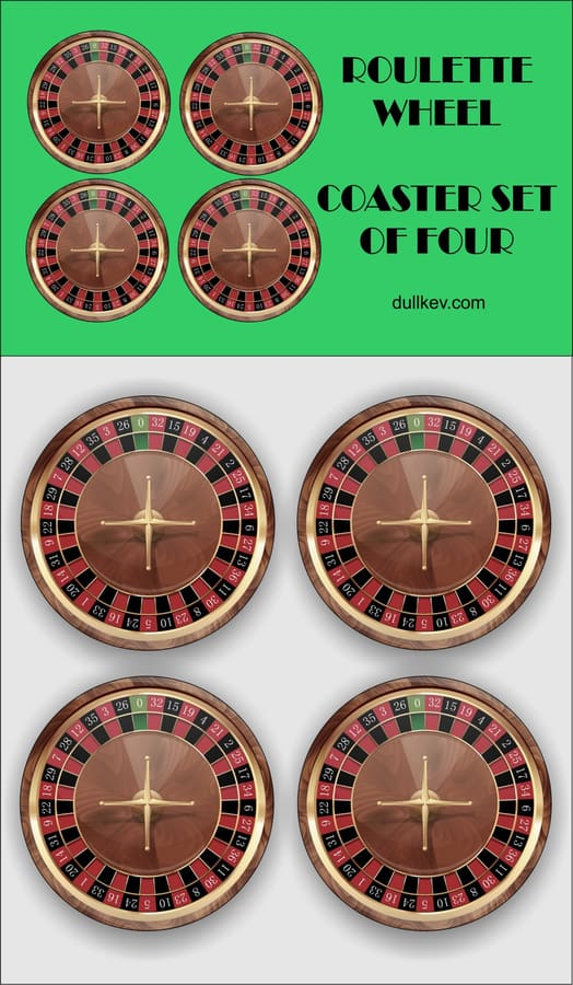 Roulette set of four round casino coasters