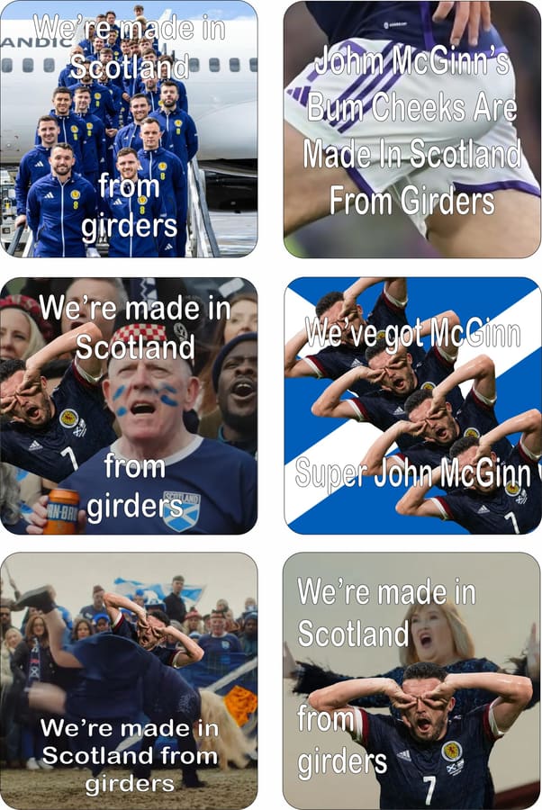 'We're made in Scotland from girders' coaster set of six.
